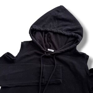 12PM by Mon Ami Women's XL Black Cold Shoulder Fleece Knit Hoodie Sweatshirt Y2K